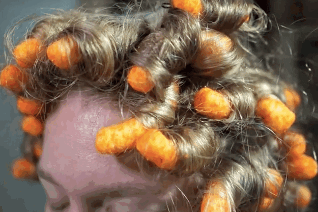 Half a bag of Cheetos and 45 minutes later, it looked like her hair was holding a bunch of cheese puffs hostage.