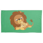 Cute Loving Cartoon Lion Dad And Cub Pillowcase