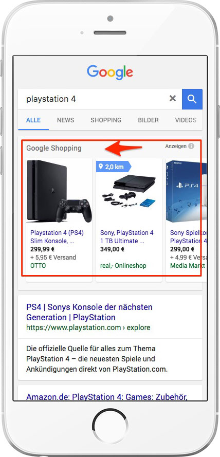 Beispiel für Google Shopping Ergebnis