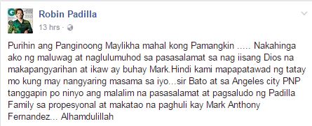 Robin Padilla to Mark Anthony: 'Hindi Kami Mapapatawad ng Tatay Mo Kung May Nangyaring Masama sa Iyo'