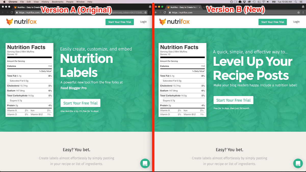 A/B Test on Nutrifox Home Page