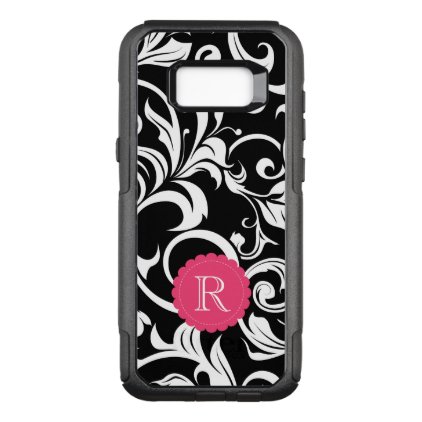 Cute Black Pink Floral Wallpaper Swirl Monogram OtterBox Commuter Samsung Galaxy S8+ Case