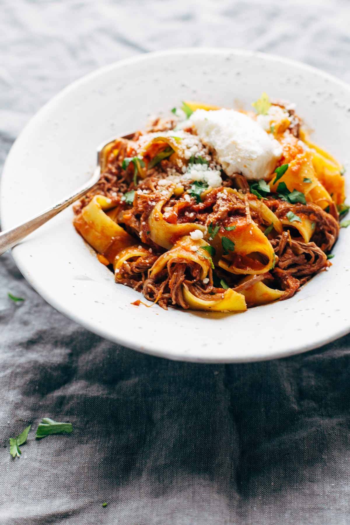 Slow Cooker Beef Ragu with Pappardelle - easy comfort food from the new Skinnytaste cookbook! | pinchofyum.com
