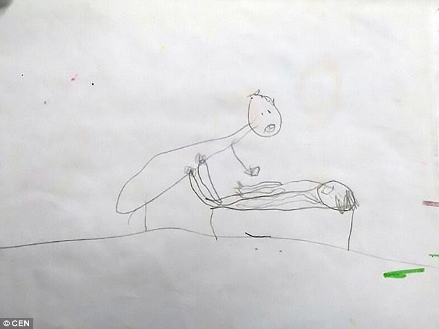 A mother and father in Brazil discovered heart-breaking sketches (pictured) drawn by their five-year-old girl showing how she was allegedly sexually abused by a priest