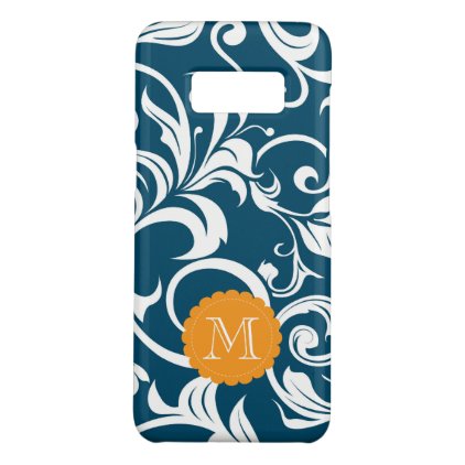 Peacock Blue Floral Wallpaper Swirl Monogram Case-Mate Samsung Galaxy S8 Case