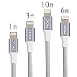 CRONA Lightning Cable iPhone 6 Charger 4Pack (1ft,3ft,6ft,10ft) Perfect Lengths Combination Durable and Fast Charging Cable for iPhone 7/7+/6/6+/6s/6s+/5/5s/5c/SE, iPad and More (Space Gray)