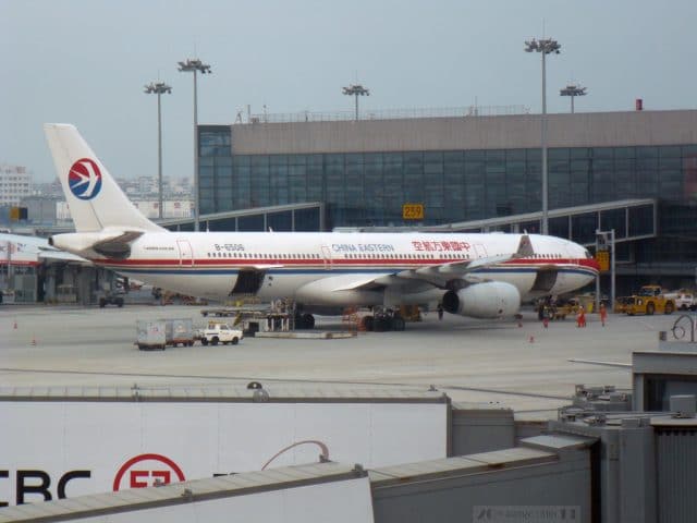 China Eastern Airlines Airbus A330-343 (B-6506) parked at Shanghai Hongqiao. Photograph by Can Pac Swire.