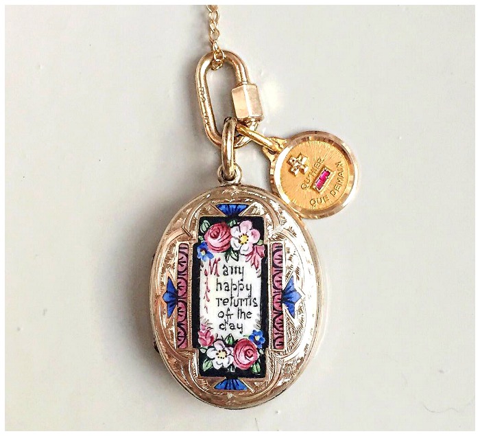 An antique locket paired with an Augis medaille d'amour on a Marla Aaron lock. From my own collection.