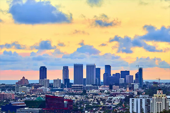 sunrise over LA skyline