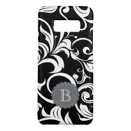 Modern Black White Floral Wallpaper Swirl Monogram Case-Mate Samsung Galaxy S8 Case
