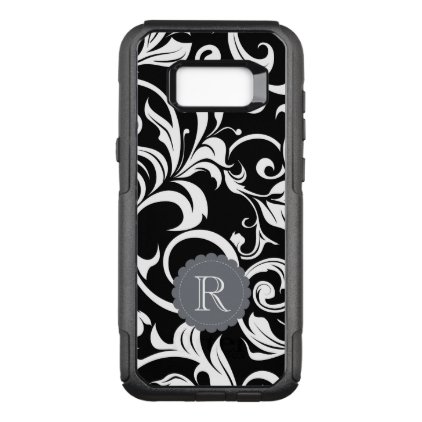 Modern Black White Floral Wallpaper Swirl Monogram OtterBox Commuter Samsung Galaxy S8+ Case