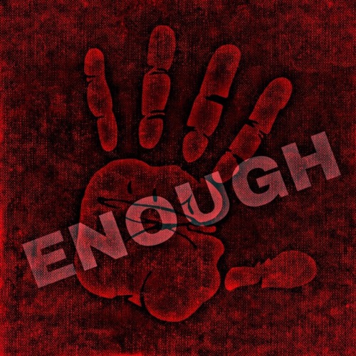 Open palm in red with the word ENOUGH!
