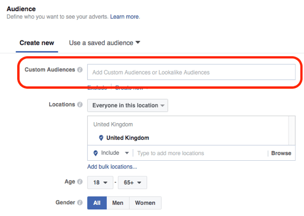 Select the customer list or website custom audience that contains your email subscribers.