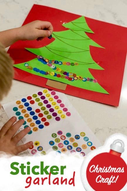 Follow the garland lines with stickers to make this adorable Christmas tree craft