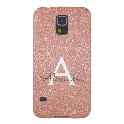 Pink Rose Gold Glitter and Sparkle Monogram Case For Galaxy S5