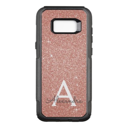 Pink Rose Gold Glitter and Sparkle Monogram OtterBox Commuter Samsung Galaxy S8+ Case