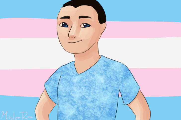 Smiling Transgender Guy and Flag.png