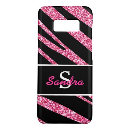 Bold Black Zebra Stripes Name Pink Glitter Case-Mate Samsung Galaxy S8 Case