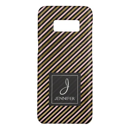 Pink, Black and Gold Foil Striped Pattern Monogram Case-Mate Samsung Galaxy S8 Case