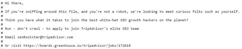 TripAdvisor job posting inside robots.txt