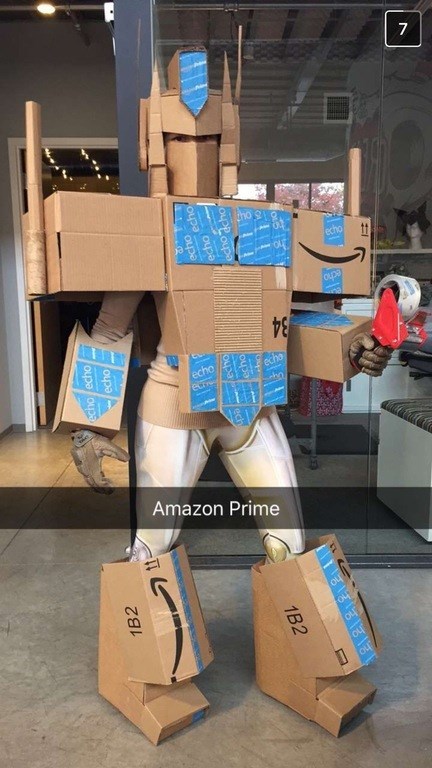 halloween win office costume party winner turned amazon boxes into transformer
