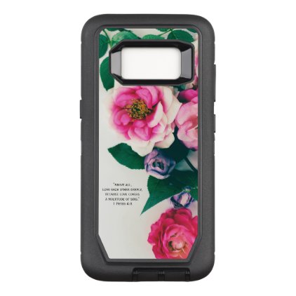 Pink Wild Rose Flower Bouquet Love Bible Verse OtterBox Defender Samsung Galaxy S8 Case