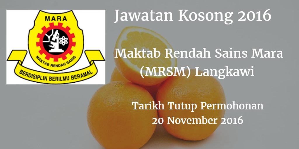 Jawatan Kosong MRSM Langkawi 20 November 2016
