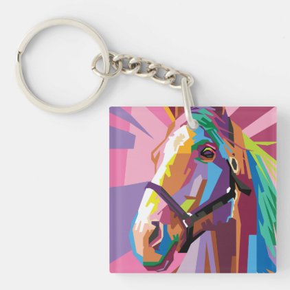 Colorful Pop Art Horse Portrait Keychain