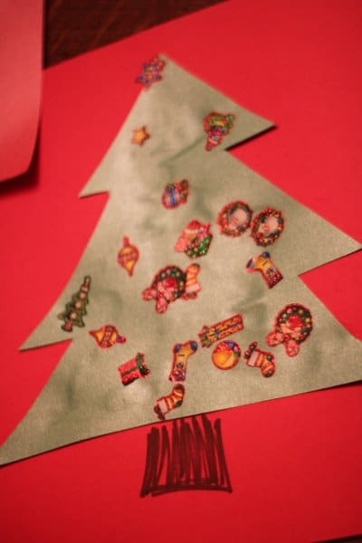 Sticker Christmas tree craft for kids