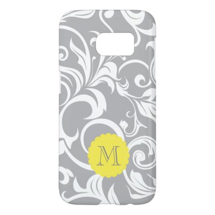 Cool Gray Yellow Floral Wallpaper Swirl Monogram Samsung Galaxy S7 Case