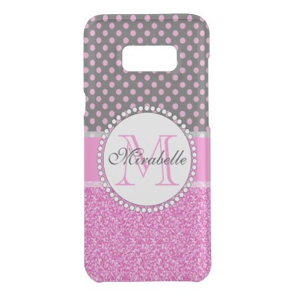 Pink Glitter and Pink Polka Dots on gray Named Uncommon Samsung Galaxy S8+ Case