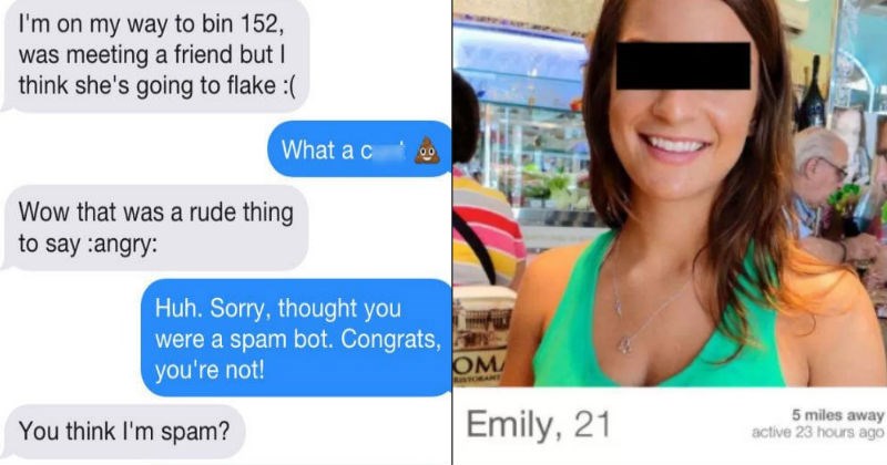Guy on Tinder gets trapped by a tricky spambot in ridiculous conversation.