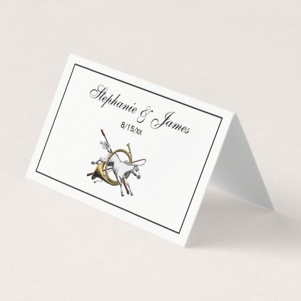 Preppy Equestrian Horse Jumping Through Horn Color Place Card