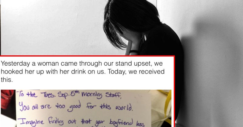 Heartbroken woman leaves a touching note after a cafe helps her get over her cheating ex.