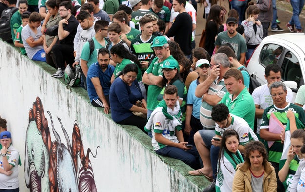 Hundreds of fans gathered at Arena Condá in Chapecó to mourn the loss of members of the Chapecoense soccer team who died in a plane crash as the team was traveling to Medellín, Colombia.