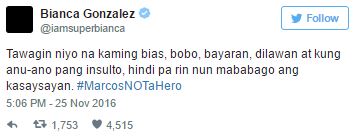 Bianca Gonzales Bash Online For Supporting Anti-Marcos Rally: 'Hindi Pa Rin Mababago Ang Kasaysayan. #MarcosNOTaHero'