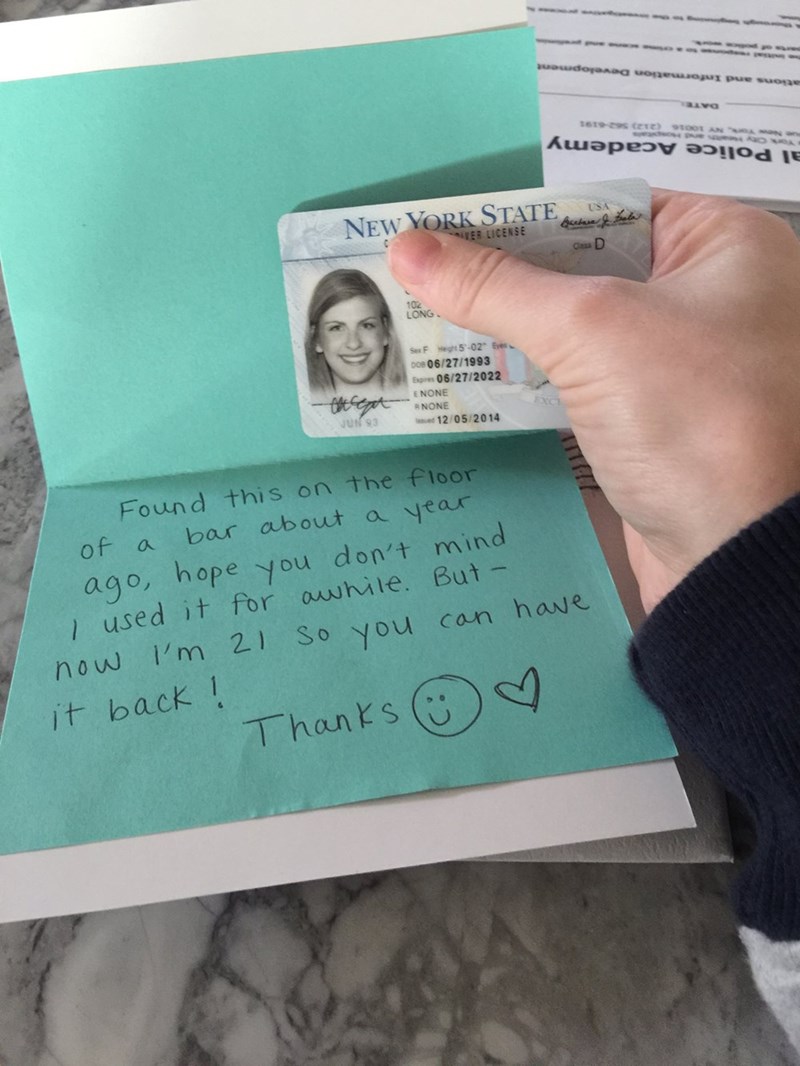 win image girl returns lost id after finder uses it for a year as fake id