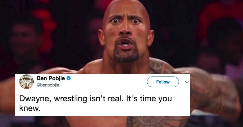 Dwayne Johnson completely destroys guy on Twitter who tries to troll him by telling him wrestling isn't real.