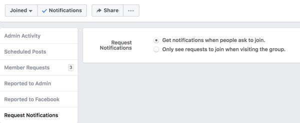 Turn on notifications from people asking to join your Facebook group.