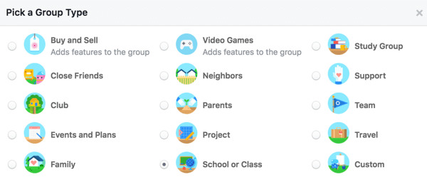 Choose a group type to let users know more about your group.