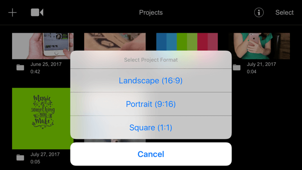 Filmmaker Pro allows you to edit landscape, portrait, and square video clips.