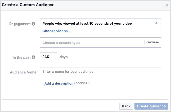 Facebook ads manager custom audience engagement