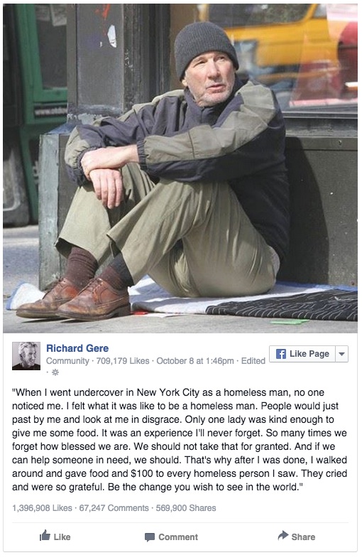 Worried Woman Offers Pizza To A Homeless Man, Then Realizes Its Celebrity Richard Gere! See What Happened Here!