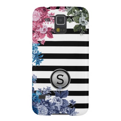 Black White Stripe Multi Colour Floral Monogram Case For Galaxy S5