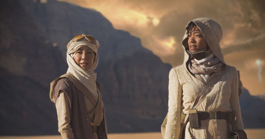 Pictured (l-r): Michelle Yeoh as Captain Philippa Georgiou; Sonequa Martin-Green as First Officer Michael Burnham. STAR TREK: DISCOVERY coming to CBS All Access. Photo Cr: Dalia Naber. Â© 2017 CBS Interactive. All Rights Reserved.