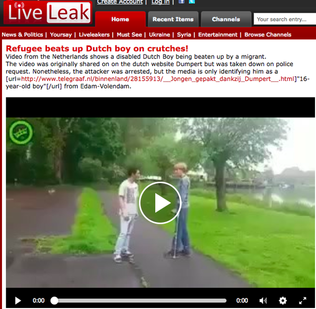 Months after the words Muslim and migrant were added to the video, it reappeared on the video sharing website, LiveLeak, on August 28, 2017, according to Snopes.
