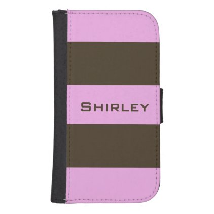 Pink and Chocolate Brown Wide Stripes by STaylor Galaxy S4 Wallet Case