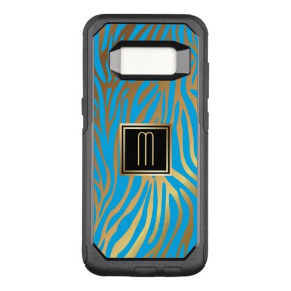Gold Monogram Blue Tiger Stripe Pattern OtterBox Commuter Samsung Galaxy S8 Case