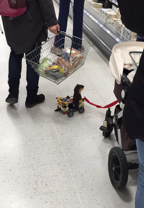 This little boy made his pet weasel a cart out of k'nex and dragged it round Waitrose on a lead
