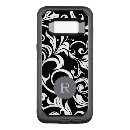 Modern Black White Floral Wallpaper Swirl Monogram OtterBox Commuter Samsung Galaxy S8 Case